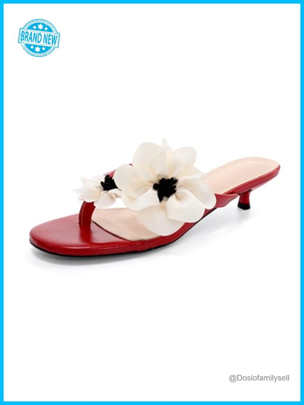 Womens Floral Faux Leather Kitten Heel Sandals Open Toe Thong Mules